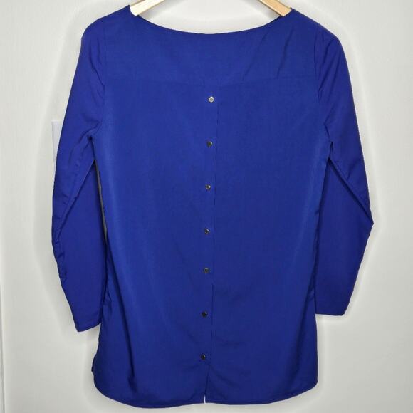 ZARA Indigo Blue 3/4 Sleeve Boatneck Back Button Closure Tunic Size XS - Picture 5 of 8